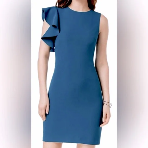 Julia Jordan Ruffled Sheath Dress - Blue 6 Julia Jordan Ruffled Sheath Dress - Blue 6